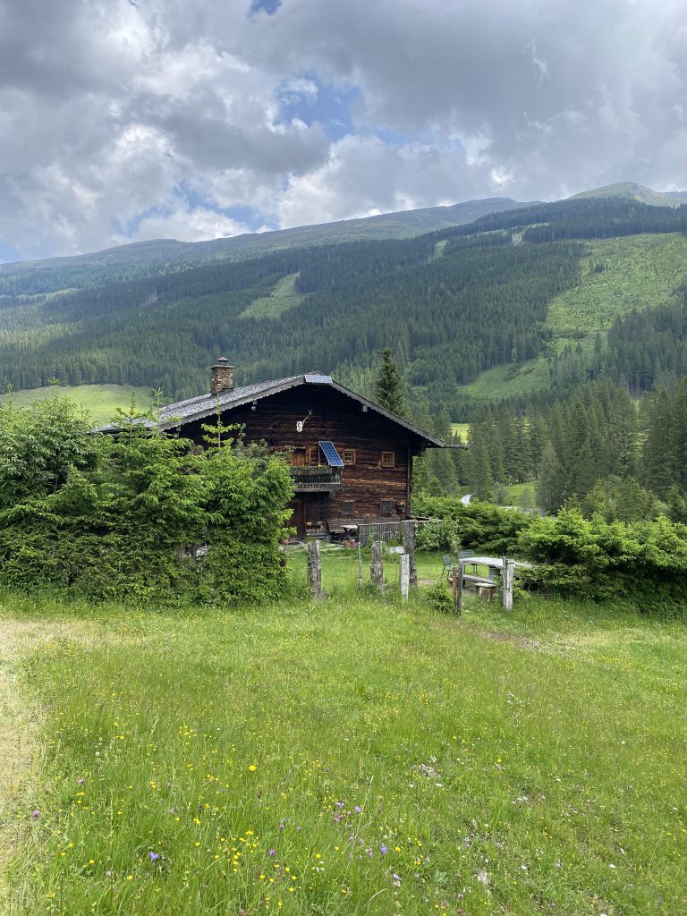 Bogenschütze spannt Jagdbogen auf grünem 3D-Parcours im Raurisertal vor Bergkulisse